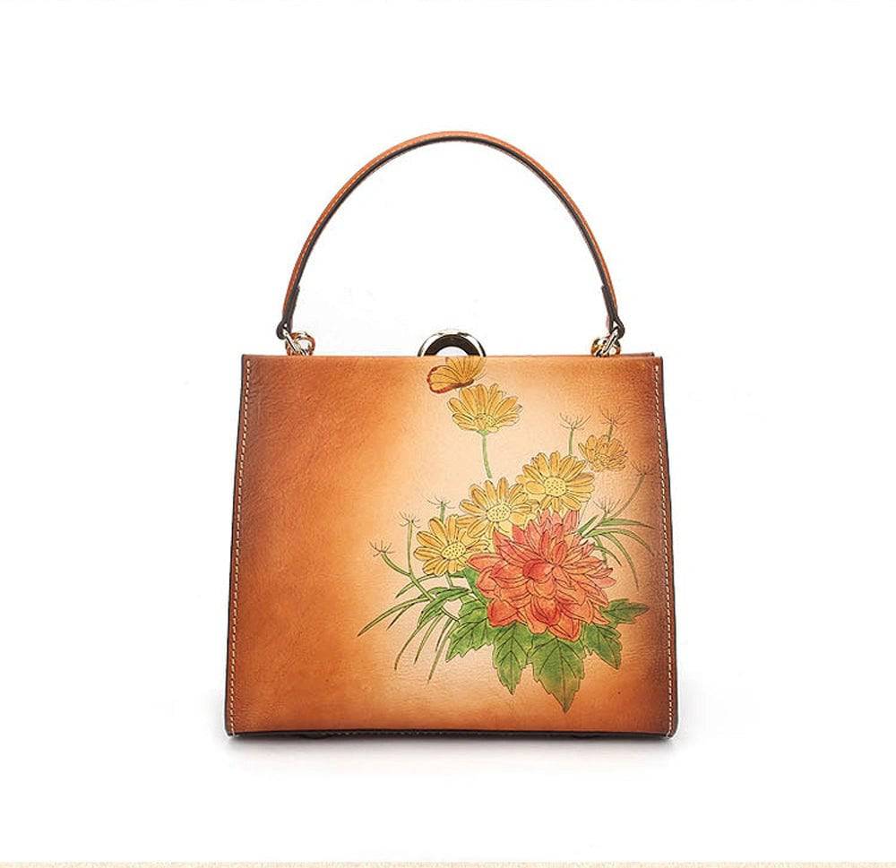 Fashion Large Capacity Round Handle Vintage Leather Shoulder Tote Bag