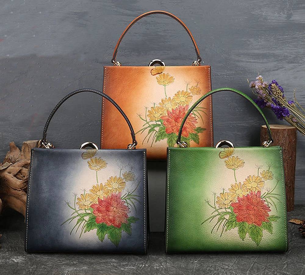 Fashion Large Capacity Round Handle Vintage Leather Shoulder Tote Bag