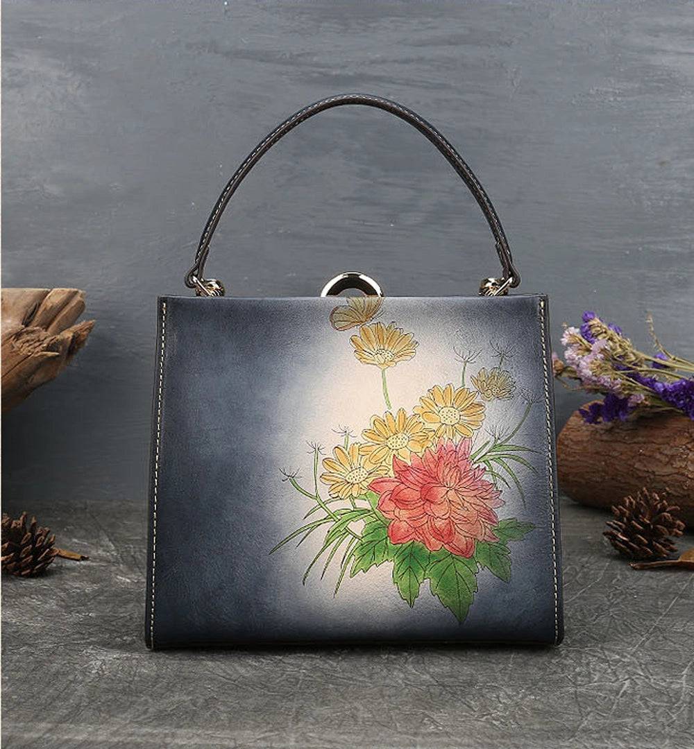 Fashion Large Capacity Round Handle Vintage Leather Shoulder Tote Bag