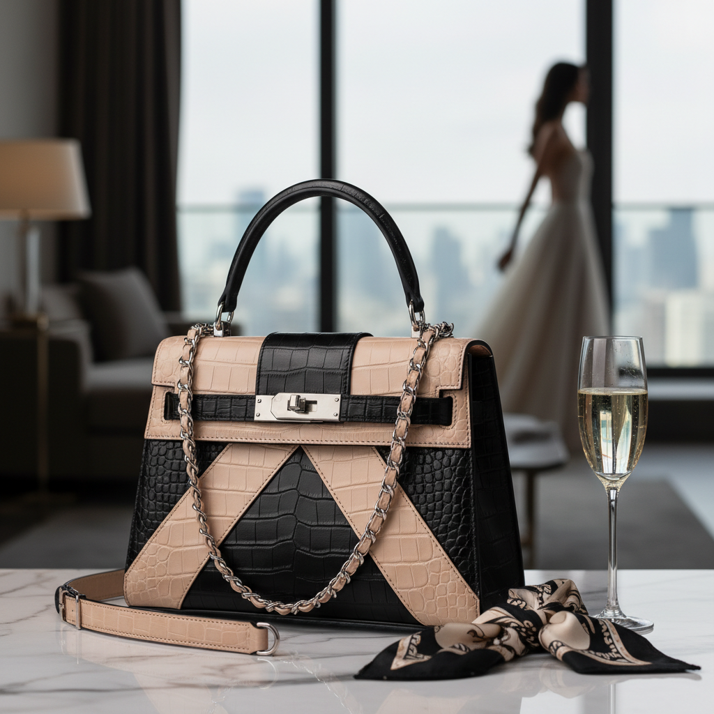 Premium structured ladies handbag with silver hardware