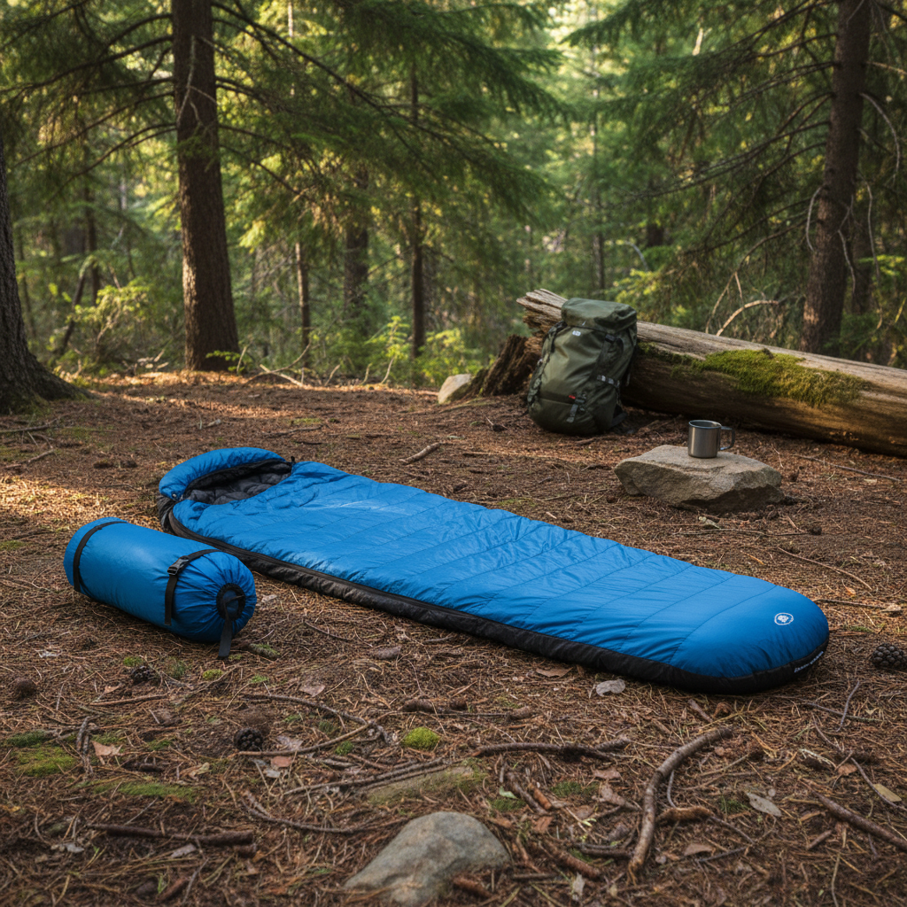 Lightweight 3-season sleeping bag with compression carry sack