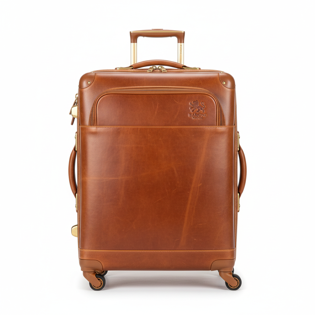 Genuine vintage Italian vegetable tanned leather 20-inch spinner luggage
