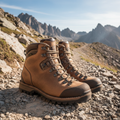 Durable hiking trail boots with ankle support on a rocky trail
